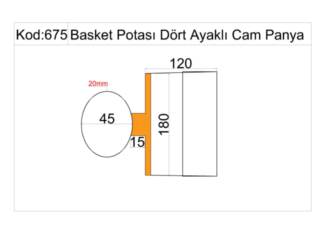 Basketbol Sahası Ekipmanları / Dört Ayaklı Basketbol Potası Cam Panyalı(105x180) - 60291 Teknik Resim