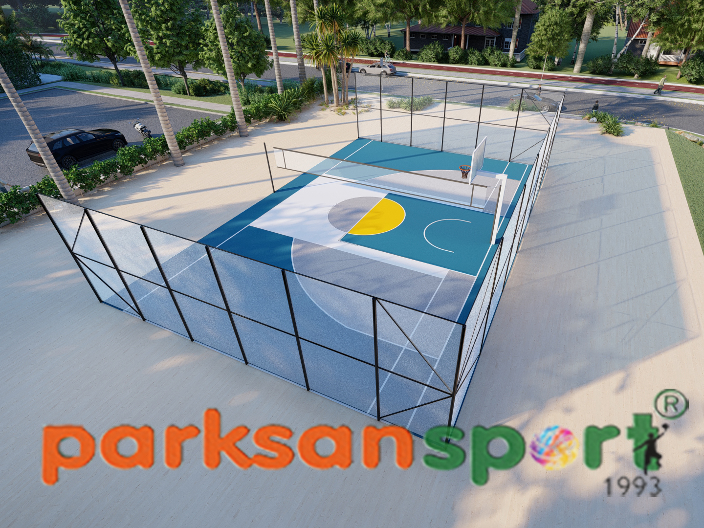 Spor Sahaları & Çok Amaçlı Spor Sahaları Yapımı / Yarım Basketbol Sahası (Basketbol + Voleybol) - 60108