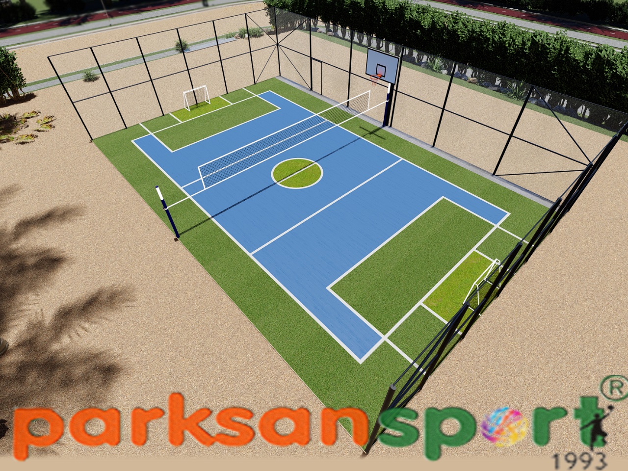 Spor Sahaları & Çok Amaçlı Spor Sahaları Yapımı / Mini Çok Amaçlı Spor Sahası (Voleybol + Mini Futbol + Basketbol) - 60114