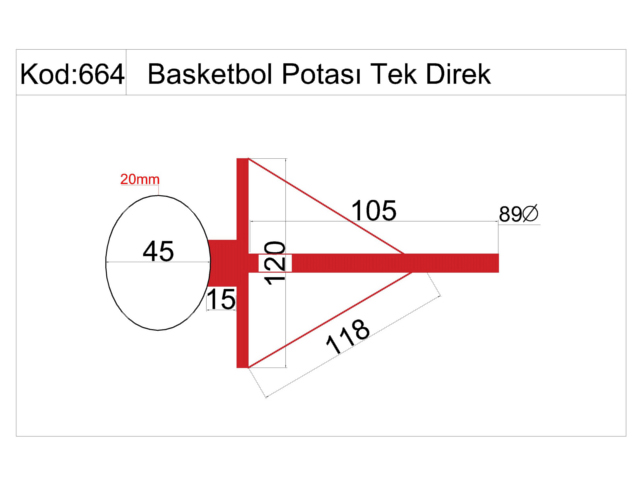 Basketbol Sahası Ekipmanları / Antrenman Tipi Basketbol Potası Cam Panyalı(90x120) - 60260 Teknik Resim